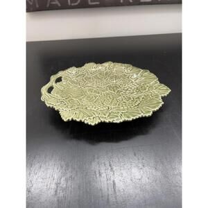 VTG Olfaire Ceramic Majolica Leaves Grape Platter Tray Dish Green 3D Rare